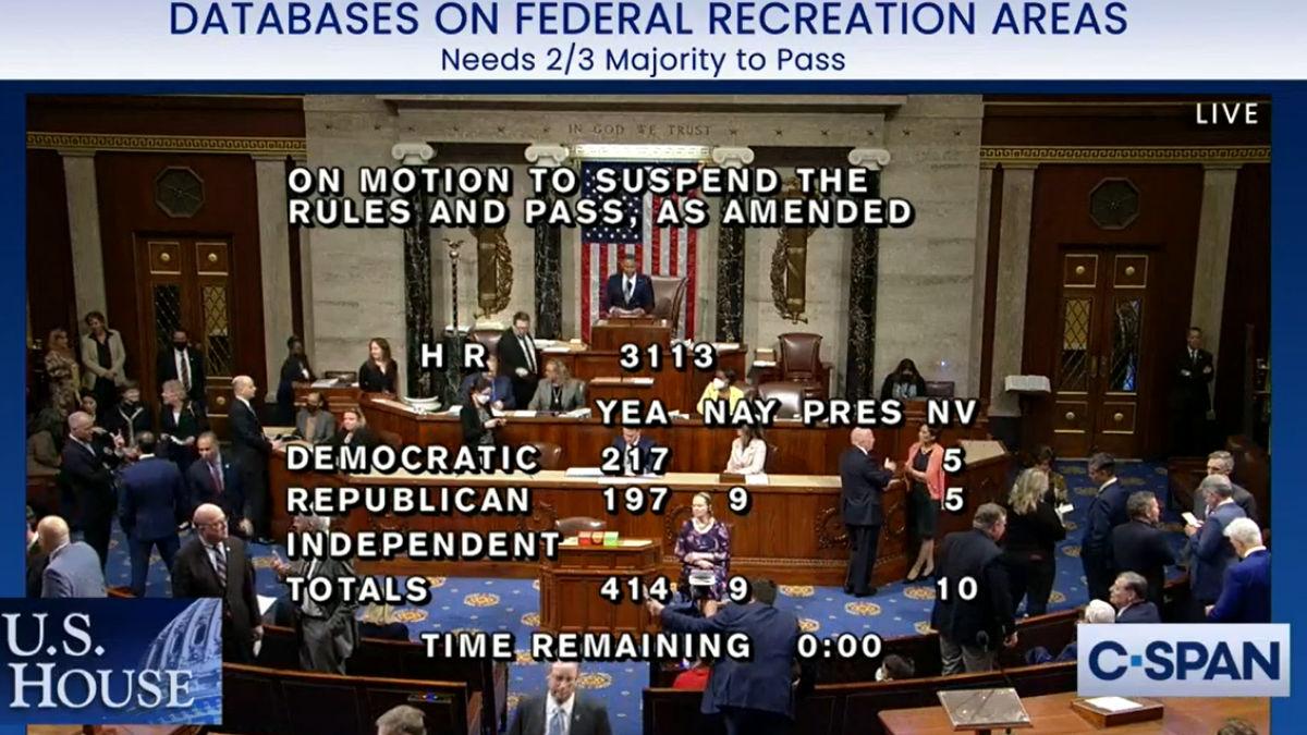 Databases on Federal Recreation Areas House passage