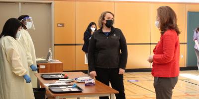 Rep. Schrier with Dr. Amanda Jones and school nurses.