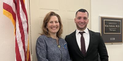 Rep. Schrier and Mr. Medina in front of Rep. Schrier's DC office